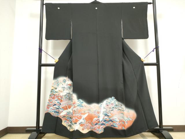 平和屋着物■豪華黒留袖　渡橋飛鶴風景文　暈し染め　正絹　逸品　DABB5308qa