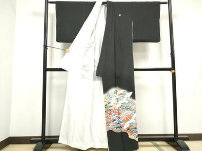 平和屋着物■豪華黒留袖　渡橋飛鶴風景文　暈し染め　正絹　逸品　DABB5308qa