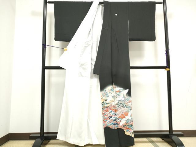 平和屋着物■豪華黒留袖　渡橋飛鶴風景文　暈し染め　正絹　逸品　DABB5308qa