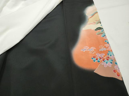 平和屋着物■豪華黒留袖　渡橋飛鶴風景文　暈し染め　正絹　逸品　DABB5308qa