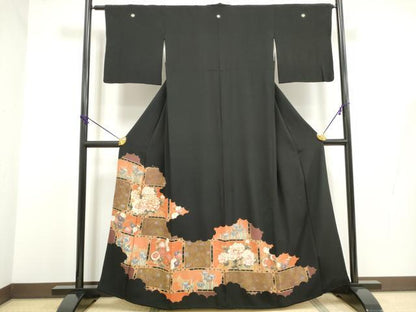 平和屋着物■豪華黒留袖　駒刺繍　草花文　ラインストーン　金銀彩　正絹　逸品　DABB5320qa
