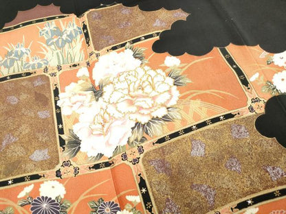 平和屋着物■豪華黒留袖　駒刺繍　草花文　ラインストーン　金銀彩　正絹　逸品　DABB5320qa