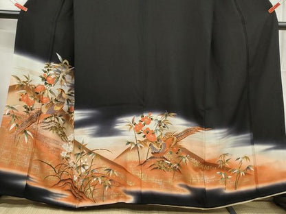 平和屋着物■豪華黒留袖　駒刺繍　流水花鳥文　暈し染め　金彩　正絹　逸品　DABB5346qa