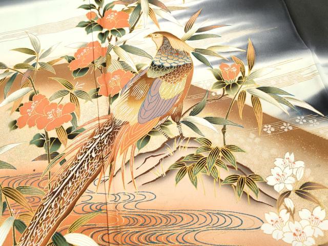 平和屋着物■豪華黒留袖　駒刺繍　流水花鳥文　暈し染め　金彩　正絹　逸品　DABB5346qa