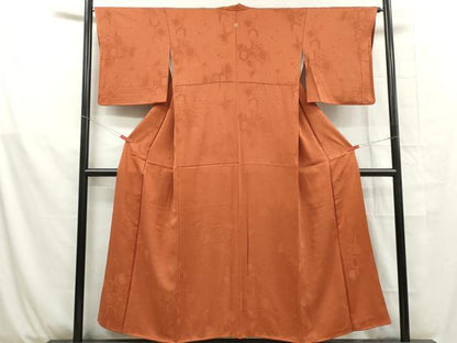 平和屋着物■上質な色無地 亀甲文花地紋 柿色 正絹 逸品 DABB5357qa