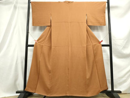 平和屋着物■上質な色無地 霞地紋 黄茶色 正絹 逸品 DABB5369qa