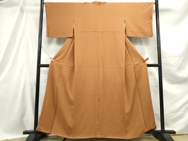 平和屋着物■上質な色無地 霞地紋 黄茶色 正絹 逸品 DABB5369qa