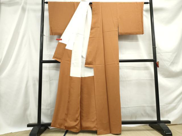 平和屋着物■上質な色無地 霞地紋 黄茶色 正絹 逸品 DABB5369qa