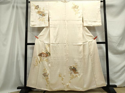 平和屋着物■訪問着 駒刺繍 扇面御所車花文 金彩 正絹 逸品 DABB5440qa