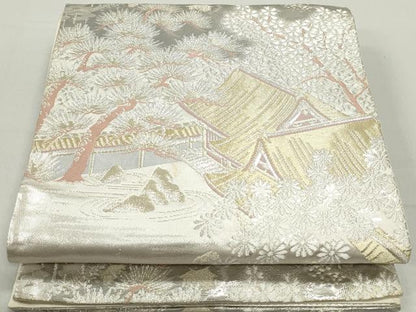 平和屋着物◎六通柄袋帯　唐ね山風景文　プラチナ二重箔織　正絹　逸品　DABB5502qa