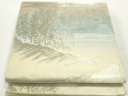 平和屋着物◎六通柄袋帯　風景樹林文　金糸　正絹　逸品　DABB5520qa