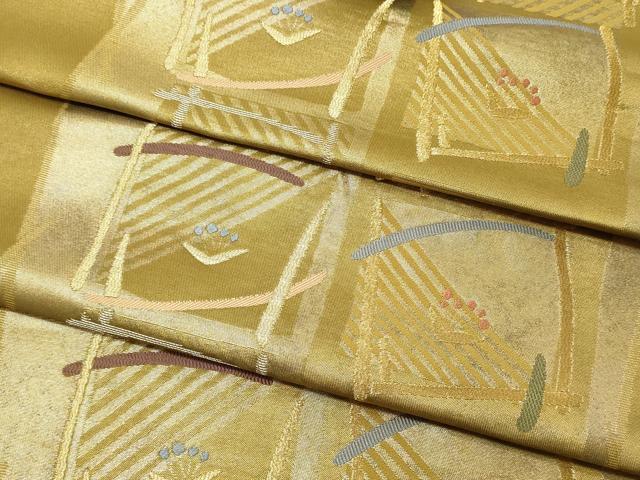 平和屋着物▼西陣 よこくに謹製 名古屋帯 帯反物 秀逢錦 色紙扇面花文 引箔 証紙付き 逸品 未使用 DABB6343we