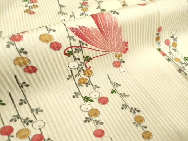 平和屋着物■上質な小紋 光琳菊 舞蝶文 正絹 逸品 DABB6524ea