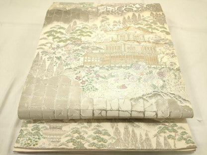 平和屋着物◎西陣　服部織物謹製　六通柄袋帯　唐織　九百織　鹿苑寺金閣　プラチナ箔　正絹　逸品　DABB6534ea