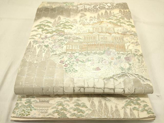 平和屋着物◎西陣　服部織物謹製　六通柄袋帯　唐織　九百織　鹿苑寺金閣　プラチナ箔　正絹　逸品　DABB6534ea