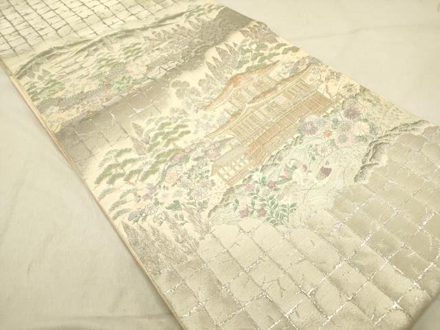平和屋着物◎西陣　服部織物謹製　六通柄袋帯　唐織　九百織　鹿苑寺金閣　プラチナ箔　正絹　逸品　DABB6534ea