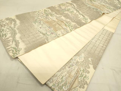 平和屋着物◎西陣　服部織物謹製　六通柄袋帯　唐織　九百織　鹿苑寺金閣　プラチナ箔　正絹　逸品　DABB6534ea