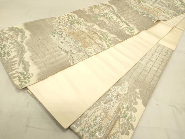 平和屋着物◎西陣　服部織物謹製　六通柄袋帯　唐織　九百織　鹿苑寺金閣　プラチナ箔　正絹　逸品　DABB6534ea