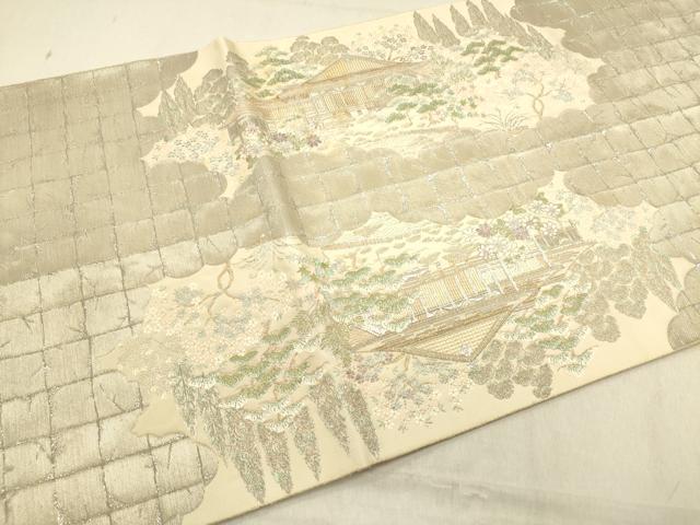 平和屋着物◎西陣　服部織物謹製　六通柄袋帯　唐織　九百織　鹿苑寺金閣　プラチナ箔　正絹　逸品　DABB6534ea