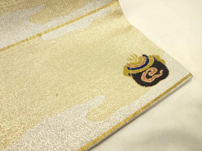 平和屋着物◎六通柄袋帯　霞文　金糸　正絹　逸品　DABB6552ea