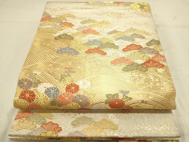平和屋着物◎六通柄袋帯　唐織　古都　立波菊松文　舞桜　金銀糸　正絹　逸品　DABB6553ea