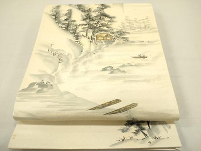 平和屋着物◎太鼓柄袋帯　作家物　手描き　樹林風景文　銀糸　正絹　逸品　DABB6558ea