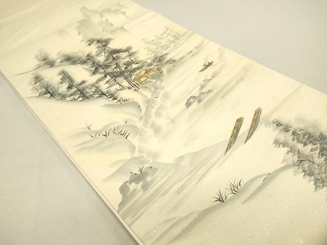 平和屋着物◎太鼓柄袋帯　作家物　手描き　樹林風景文　銀糸　正絹　逸品　DABB6558ea