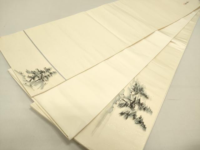 平和屋着物◎太鼓柄袋帯　作家物　手描き　樹林風景文　銀糸　正絹　逸品　DABB6558ea