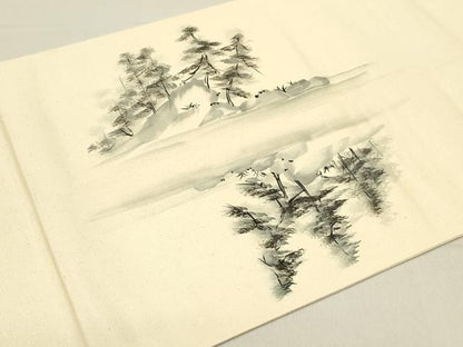 平和屋着物◎太鼓柄袋帯　作家物　手描き　樹林風景文　銀糸　正絹　逸品　DABB6558ea