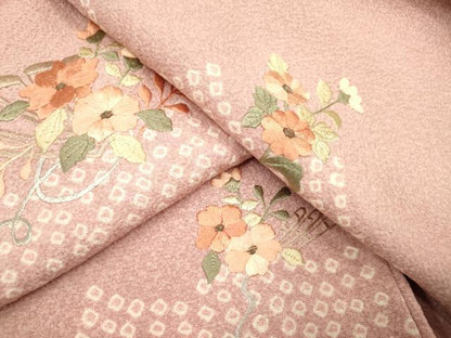 平和屋着物■訪問着 刺繍 絞り 檜扇花文 正絹 逸品 DABB6597ea