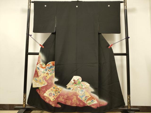 平和屋着物■豪華黒留袖 駒刺繍 冊子鳳凰花松文 暈し染め 金彩 正絹 逸品 DABB6599ea