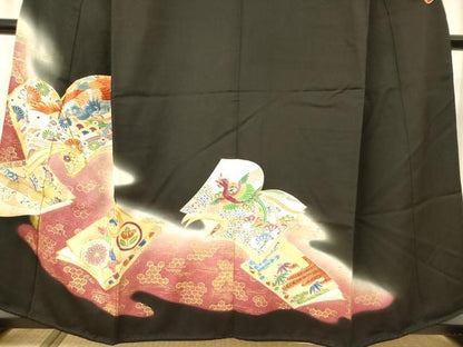平和屋着物■豪華黒留袖 駒刺繍 冊子鳳凰花松文 暈し染め 金彩 正絹 逸品 DABB6599ea