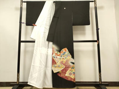 平和屋着物■豪華黒留袖 駒刺繍 冊子鳳凰花松文 暈し染め 金彩 正絹 逸品 DABB6599ea