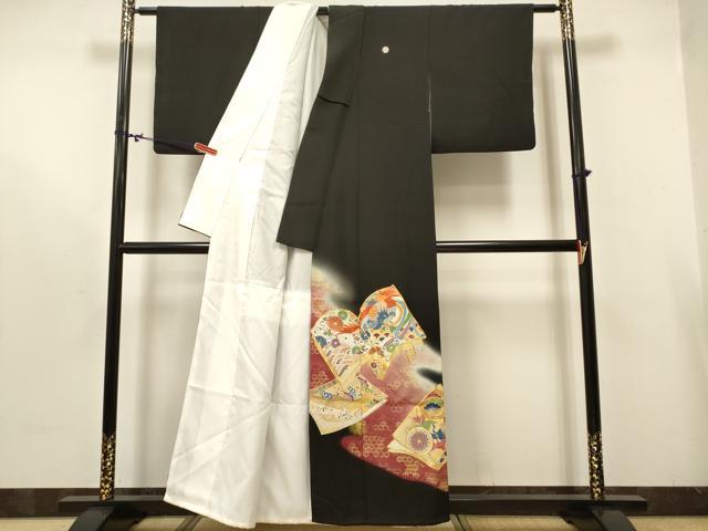 平和屋着物■豪華黒留袖 駒刺繍 冊子鳳凰花松文 暈し染め 金彩 正絹 逸品 DABB6599ea