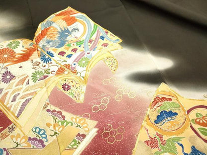 平和屋着物■豪華黒留袖 駒刺繍 冊子鳳凰花松文 暈し染め 金彩 正絹 逸品 DABB6599ea