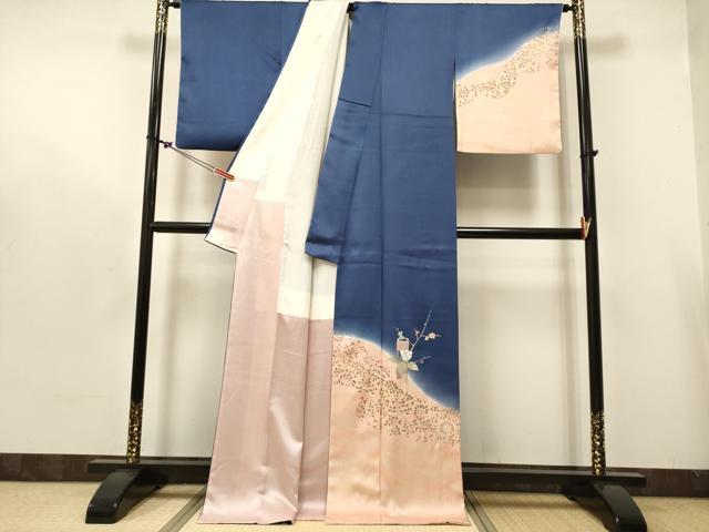 平和屋着物■訪問着 刺繍 竹器枝花文 暈し染め 金彩 正絹 逸品 DABB6601ea