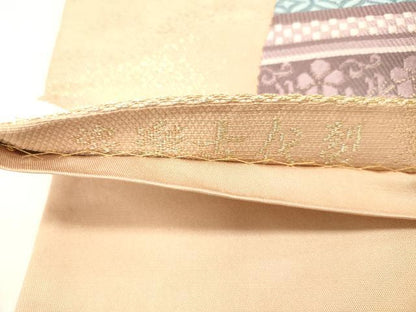 平和屋着物◎六通柄袋帯 豊楽古代裂 色紙重ね 金糸 正絹 逸品 DABB6620ea