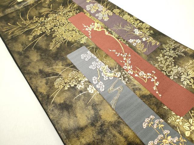 平和屋着物◎六通柄袋帯 短冊秋草文 金糸 引箔 正絹 逸品 DABB6631ea