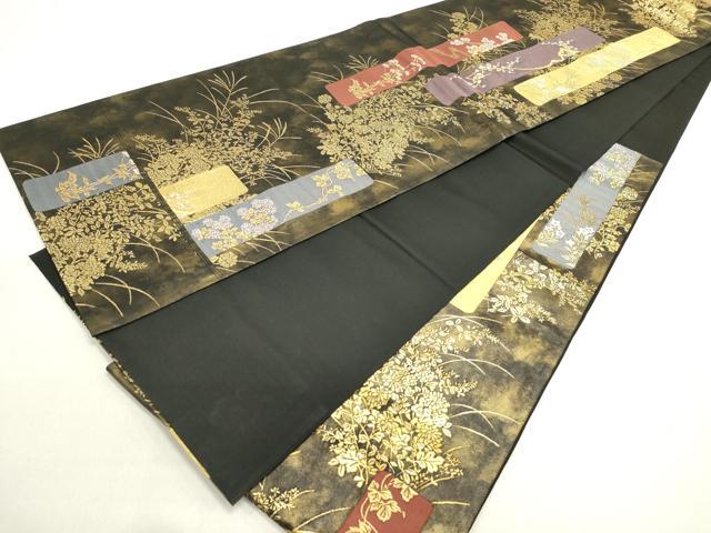 平和屋着物◎六通柄袋帯 短冊秋草文 金糸 引箔 正絹 逸品 DABB6631ea