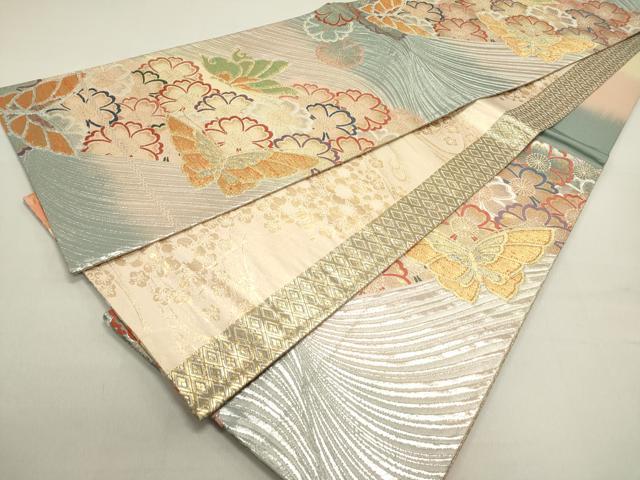 平和屋着物◎佐賀錦　両面　六通柄袋帯　唐織　舞蝶花文　金銀糸　正絹　逸品　DABB6647ea