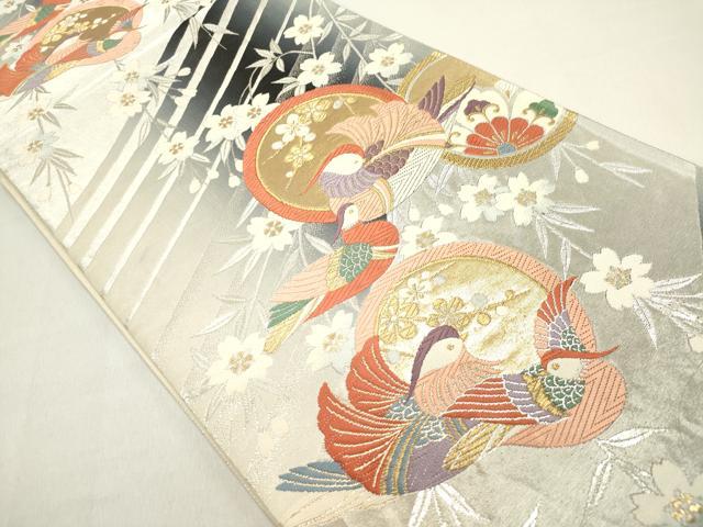 平和屋着物◎六通柄袋帯　唐織　鴛鴦花丸文　枝垂れ桜　金銀糸　正絹　逸品　DABB6653ea