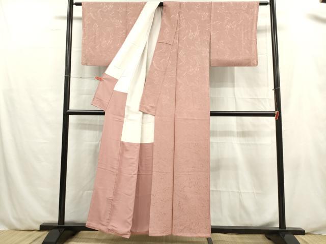 平和屋着物■上質な色無地　墨流し地紋　蘇芳香色　正絹　逸品　DABB6657ea