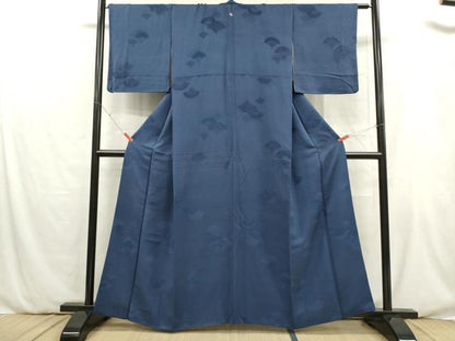 平和屋着物■上質な色無地　青海波地紋　深縹色　正絹　逸品　DABB6665ea