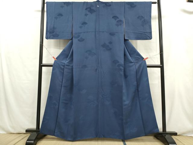 平和屋着物■上質な色無地　青海波地紋　深縹色　正絹　逸品　DABB6665ea
