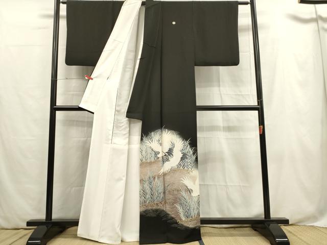 平和屋着物■豪華黒留袖　刺繍　飛鶴立波葦文　暈し染め　金糸　正絹　逸品　DABB6670ea