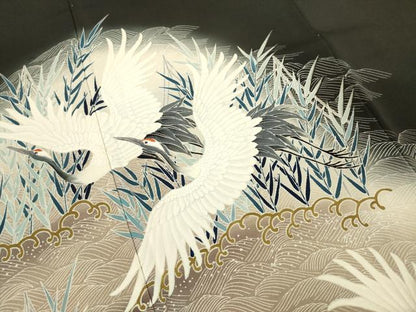 平和屋着物■豪華黒留袖　刺繍　飛鶴立波葦文　暈し染め　金糸　正絹　逸品　DABB6670ea