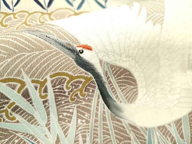 平和屋着物■豪華黒留袖　刺繍　飛鶴立波葦文　暈し染め　金糸　正絹　逸品　DABB6670ea