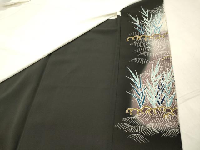 平和屋着物■豪華黒留袖　刺繍　飛鶴立波葦文　暈し染め　金糸　正絹　逸品　DABB6670ea
