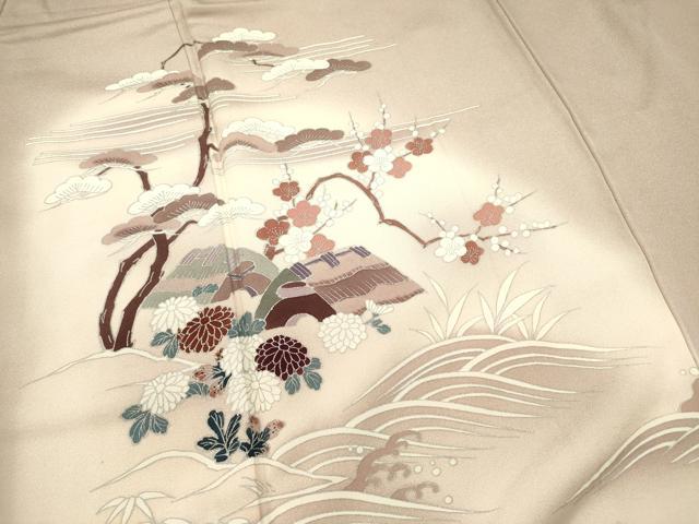 平和屋着物■訪問着 風景花文 松竹梅 暈し染め 銀彩 正絹 逸品 未使用 DABB6715ea