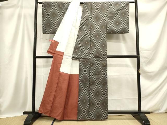 平和屋着物■本場大島紬　7マルキ　格子花文　正絹　逸品　DABB6716ea